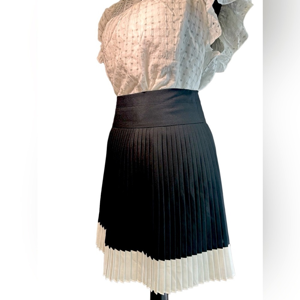 New York & Company Black White Pleated Skirt Size 4 Colorblock